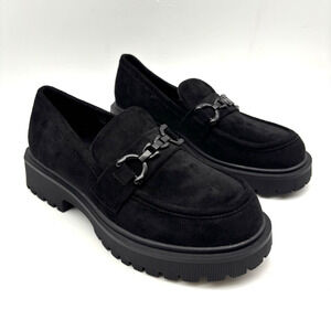 NEW Vintage Y2K Mudd 'ROEY' Black Faux Suede Chunky Platform Buckle Loafers 8.5